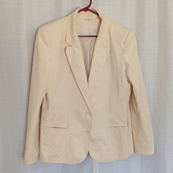 Vintage I. Magnin Ivory Suede Blazer Size 16 Notched Collar Button Down‎ - Picture 1 of 10